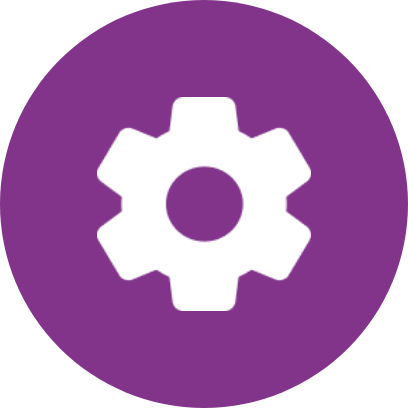 Lila Kreis mit einem weißen Zahnradsymbol in der Mitte.